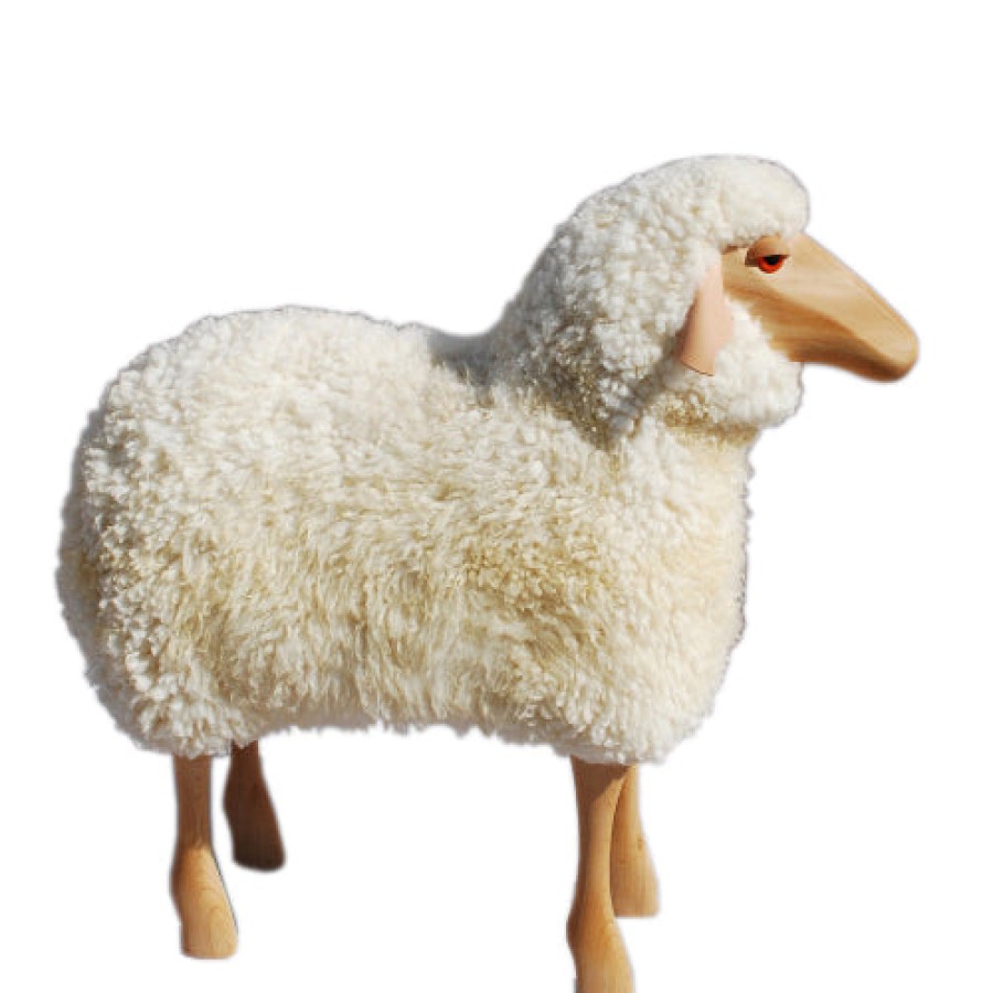 Home Meier | Life Sized Sheep Stool In Fur And Beech Wood White