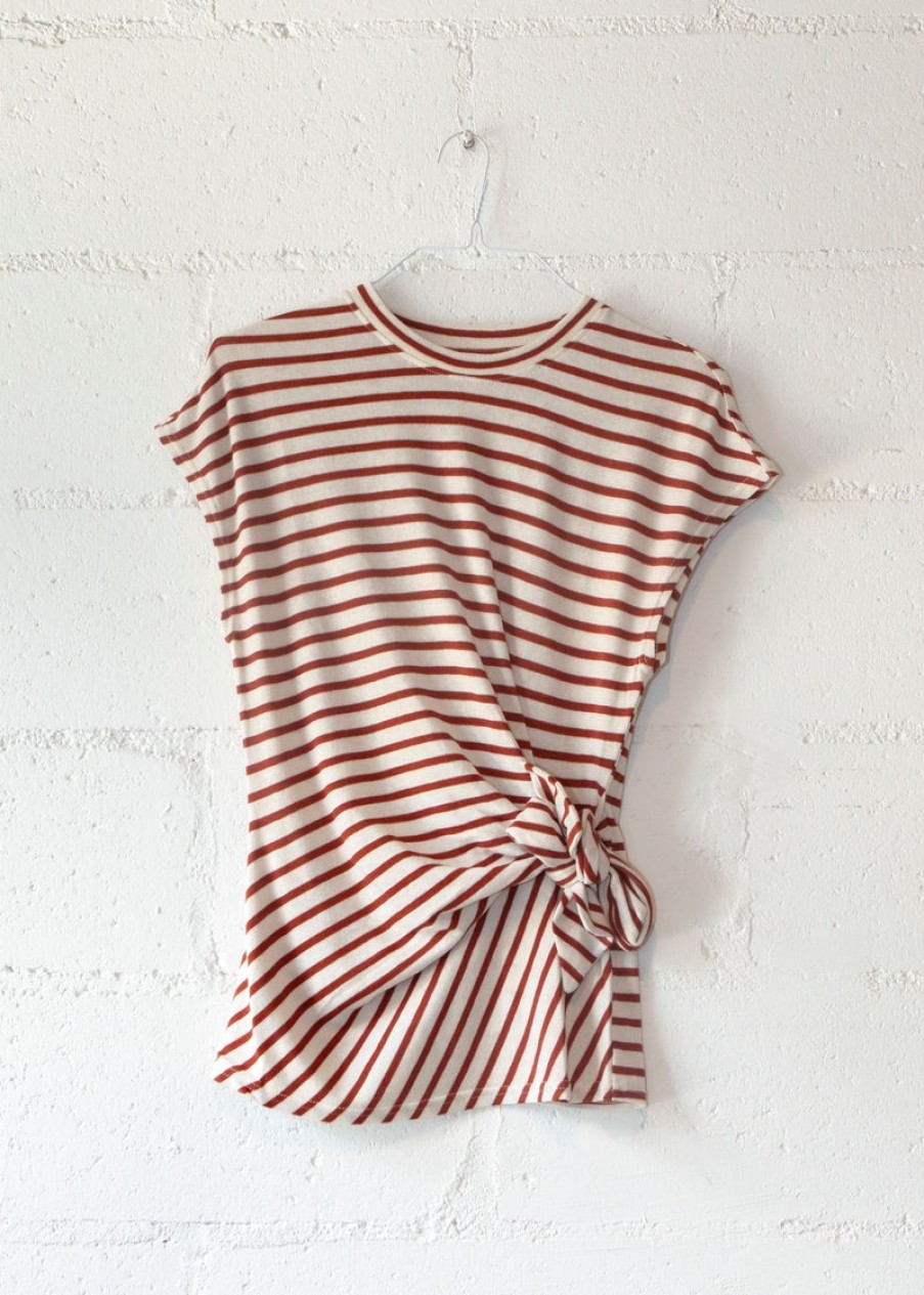 Fashion Apiece Apart Tops | Striped Nina Cinched Top In Henna And Cream, From Apiece Apart Hen/Crea