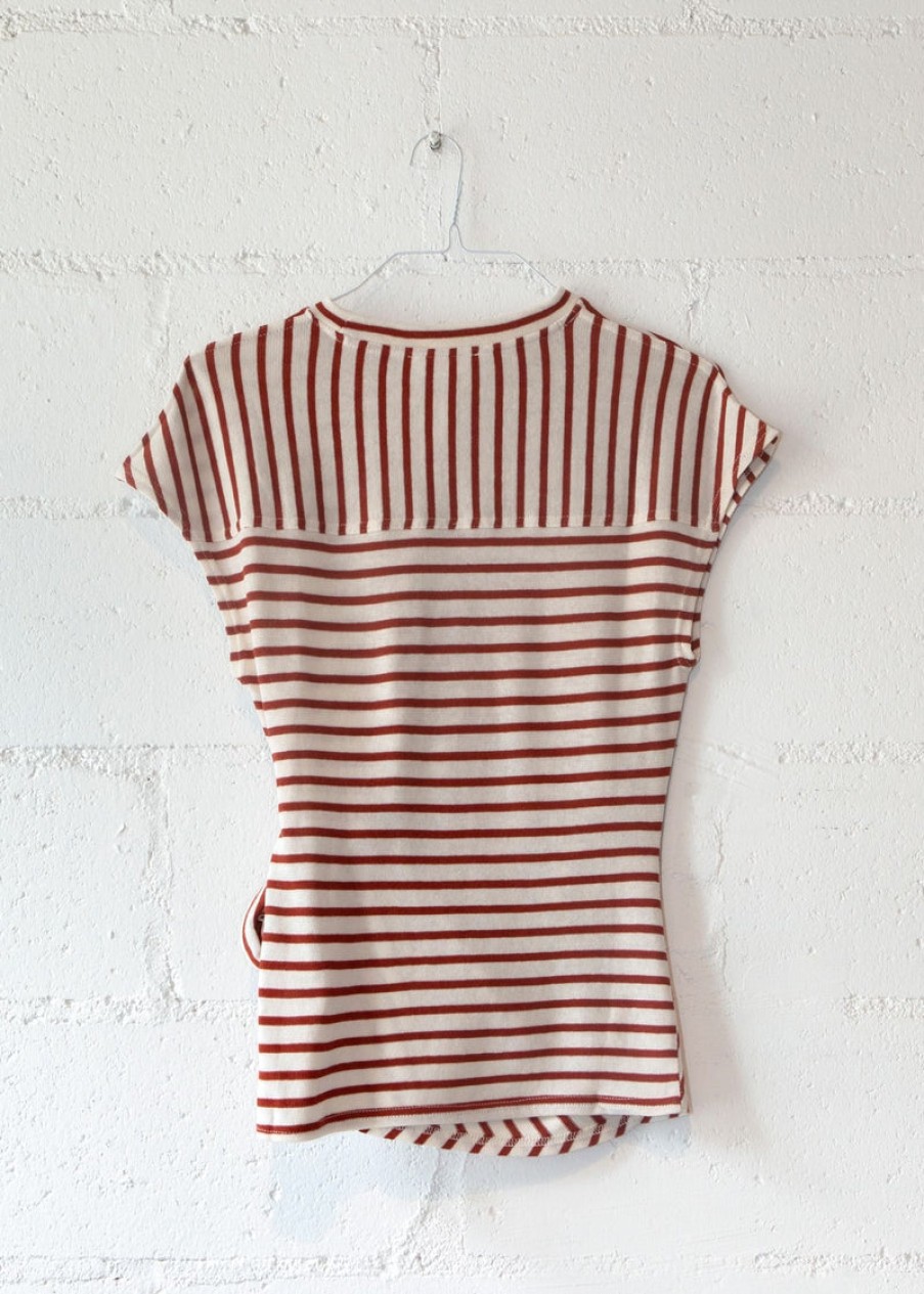 Fashion Apiece Apart Tops | Striped Nina Cinched Top In Henna And Cream, From Apiece Apart Hen/Crea