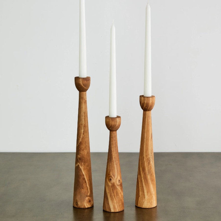 Home Kanju | Tapered Pine Candle Holders, From Kanju Interiors