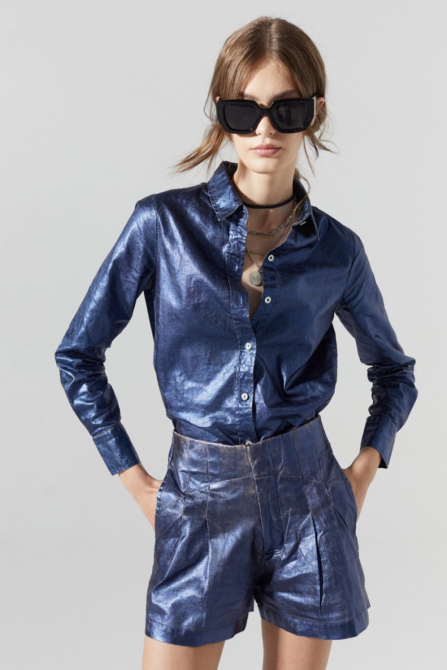 Fashion Lanhtropy Tops | San Marino Metallic Linen Shirt, From Lanhtropy