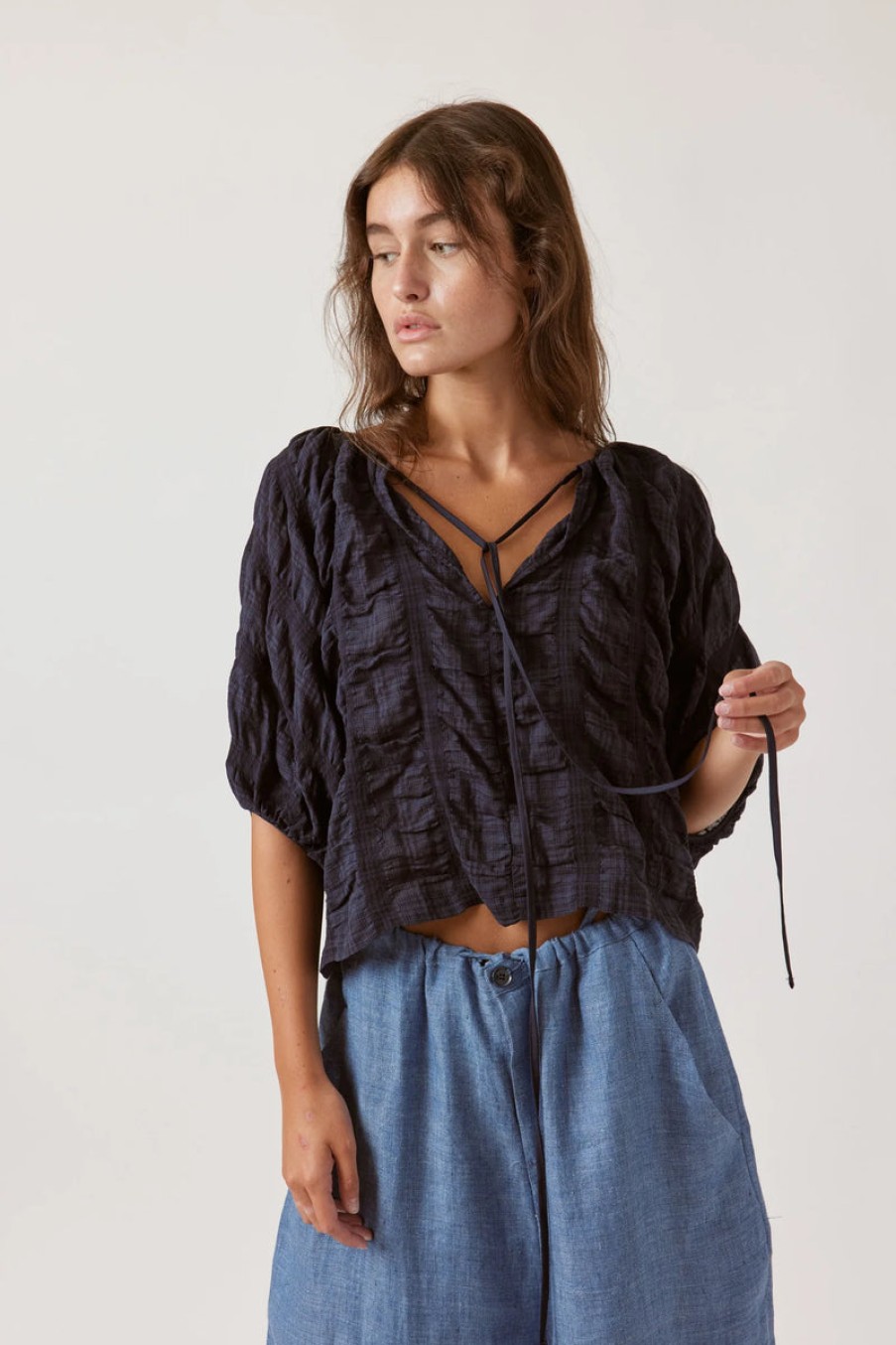 Fashion Amente Tops | Short Sleeve Peasant Blouse, From Amente Midnight