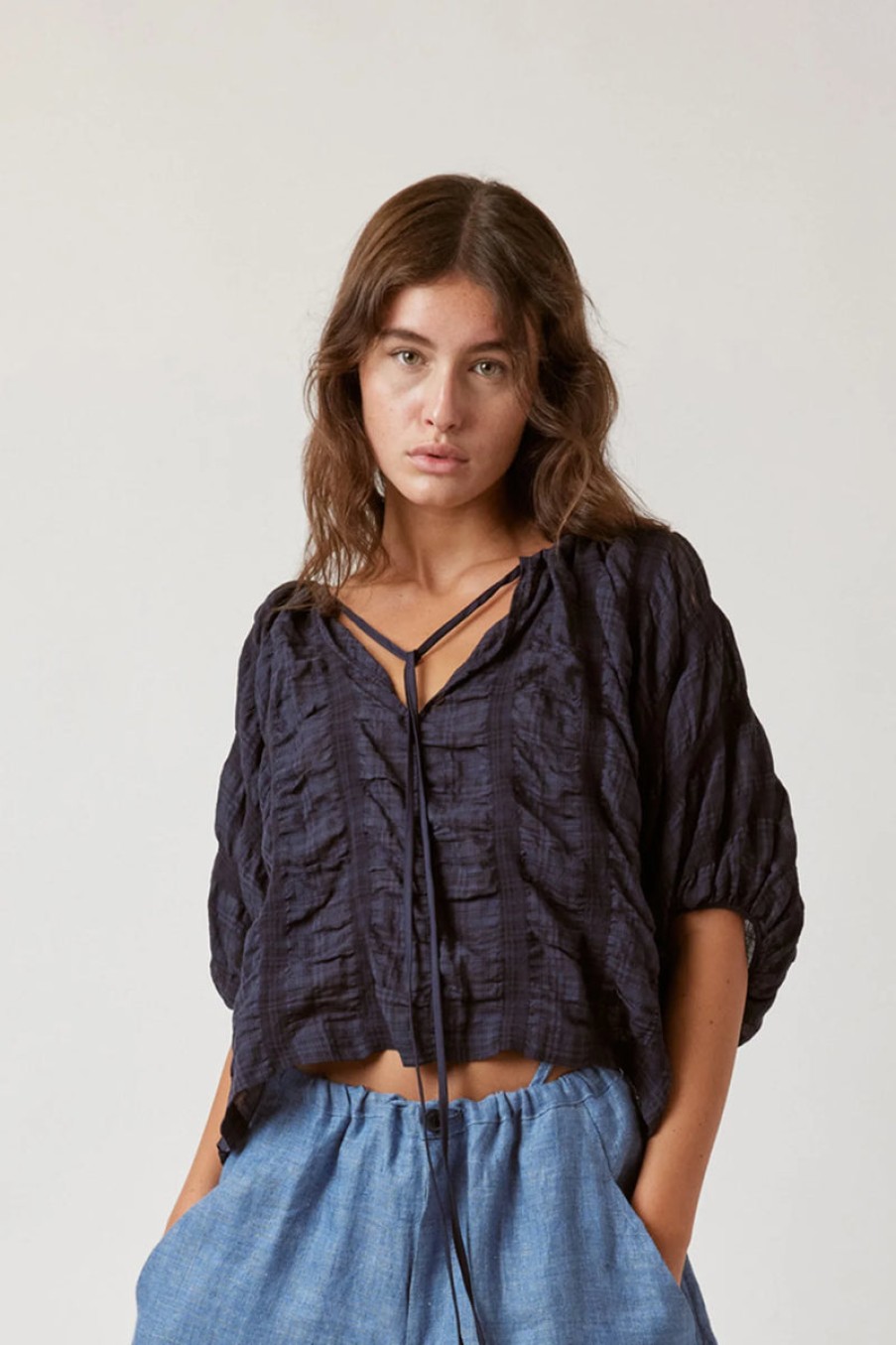 Fashion Amente Tops | Short Sleeve Peasant Blouse, From Amente Midnight