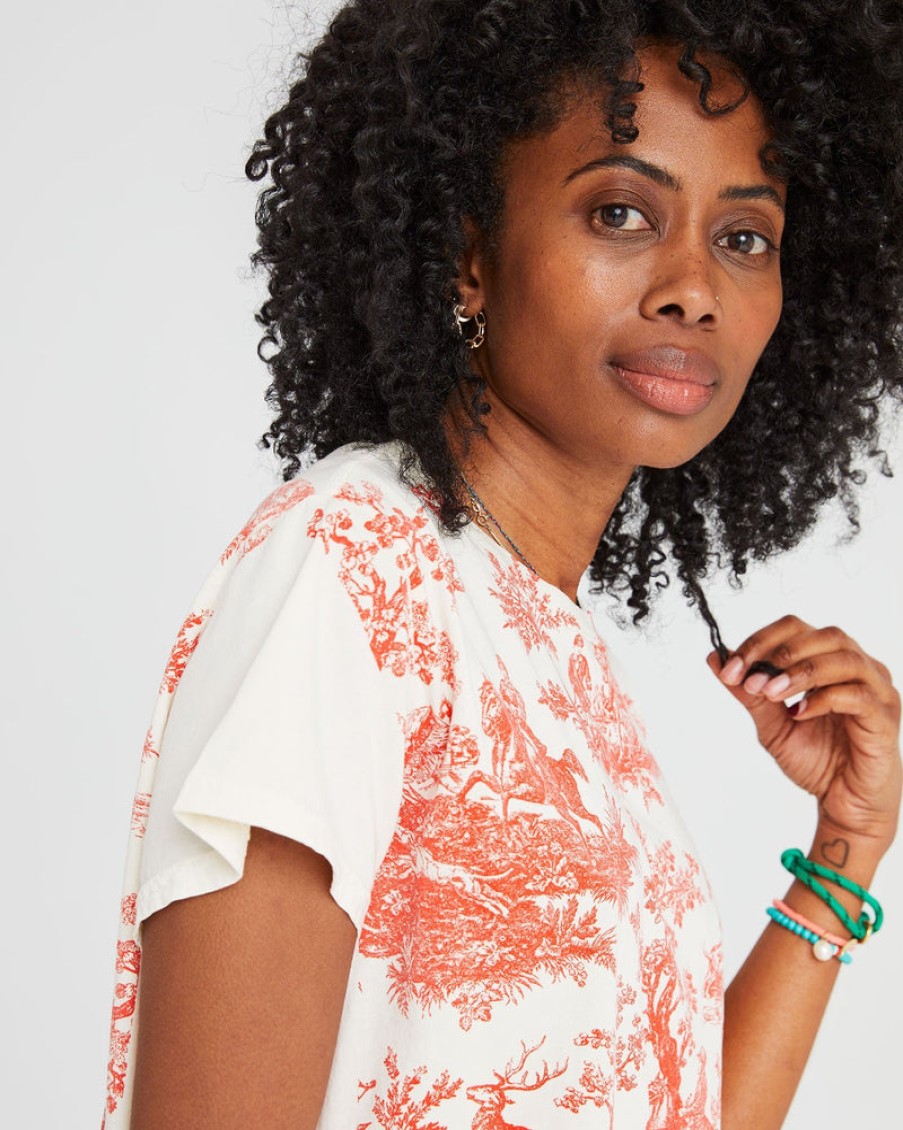 Fashion Clare V Tops | Classic Tee In Bright Poppy St. Calais Toile, From Clare V Cream