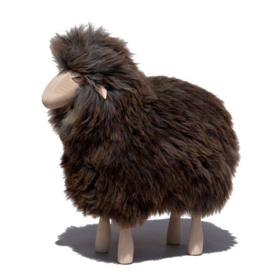 Home Meier | Little Lamb In Grey-Brown Fur And Beech Wood Gry/Brow