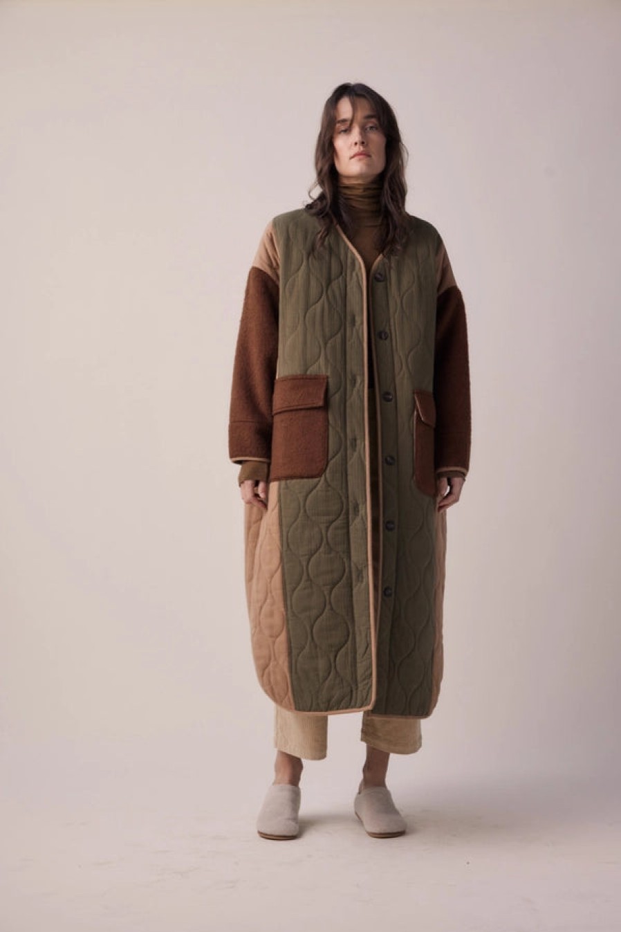 Fashion Amente Outerwear | Patch Quilted Cotton Coat, From Amente Multi