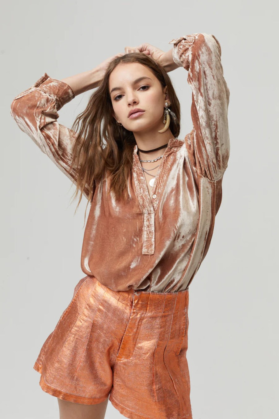 Fashion Lanhtropy Tops | Velvet Nikka Shirt, From Lanhtropy Blush