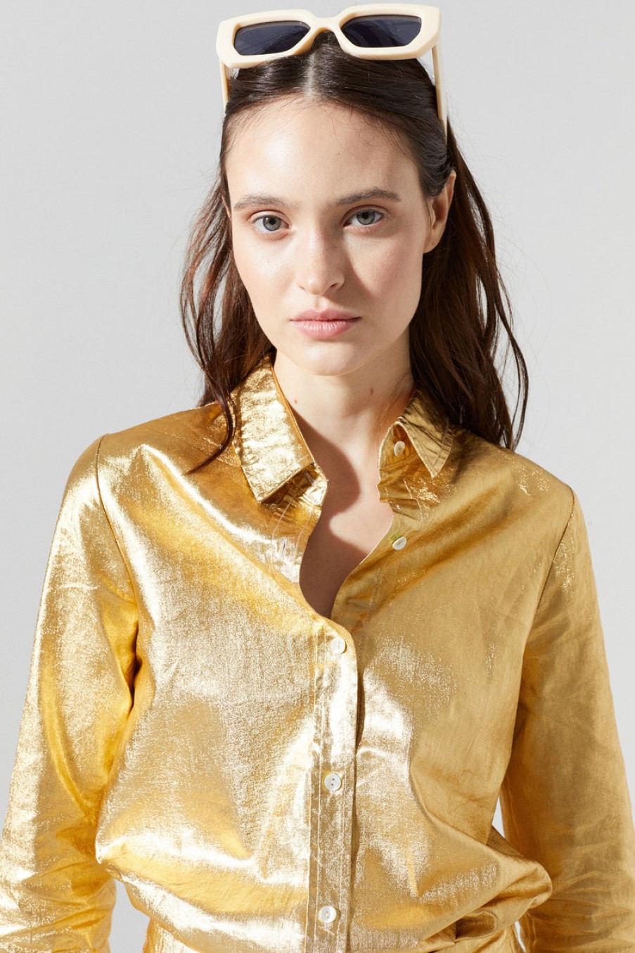 Fashion Lanhtropy Tops | San Marino Metallic Shirt, From Lanhtropy Gold