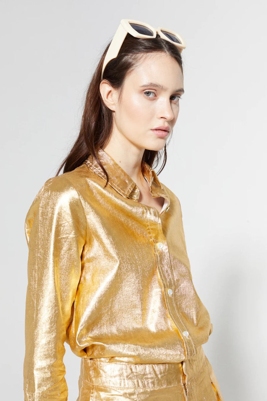 Fashion Lanhtropy Tops | San Marino Metallic Shirt, From Lanhtropy Gold