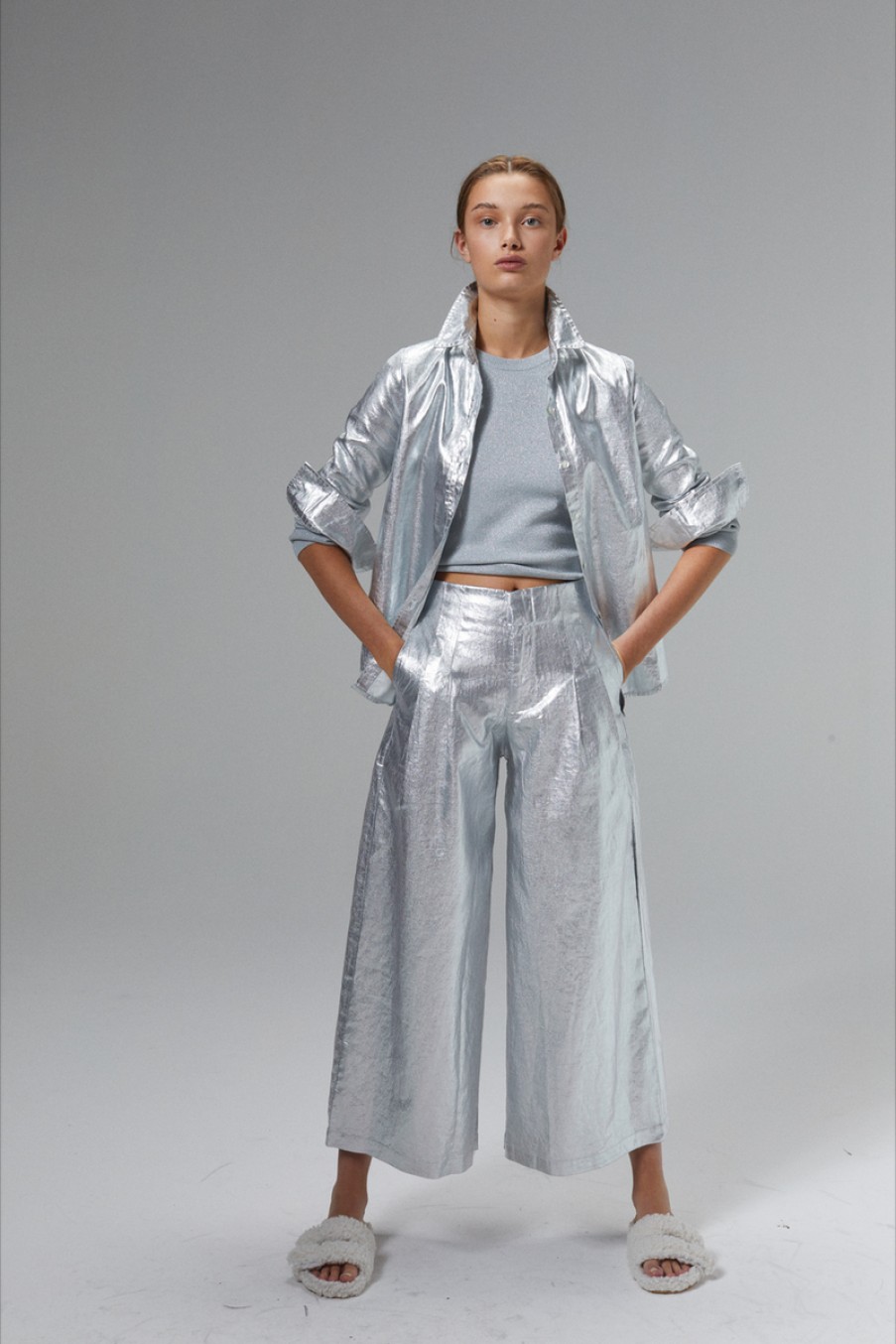 Fashion Lanhtropy Bottoms | Metallic Culotte Pant, From Lanhtropy