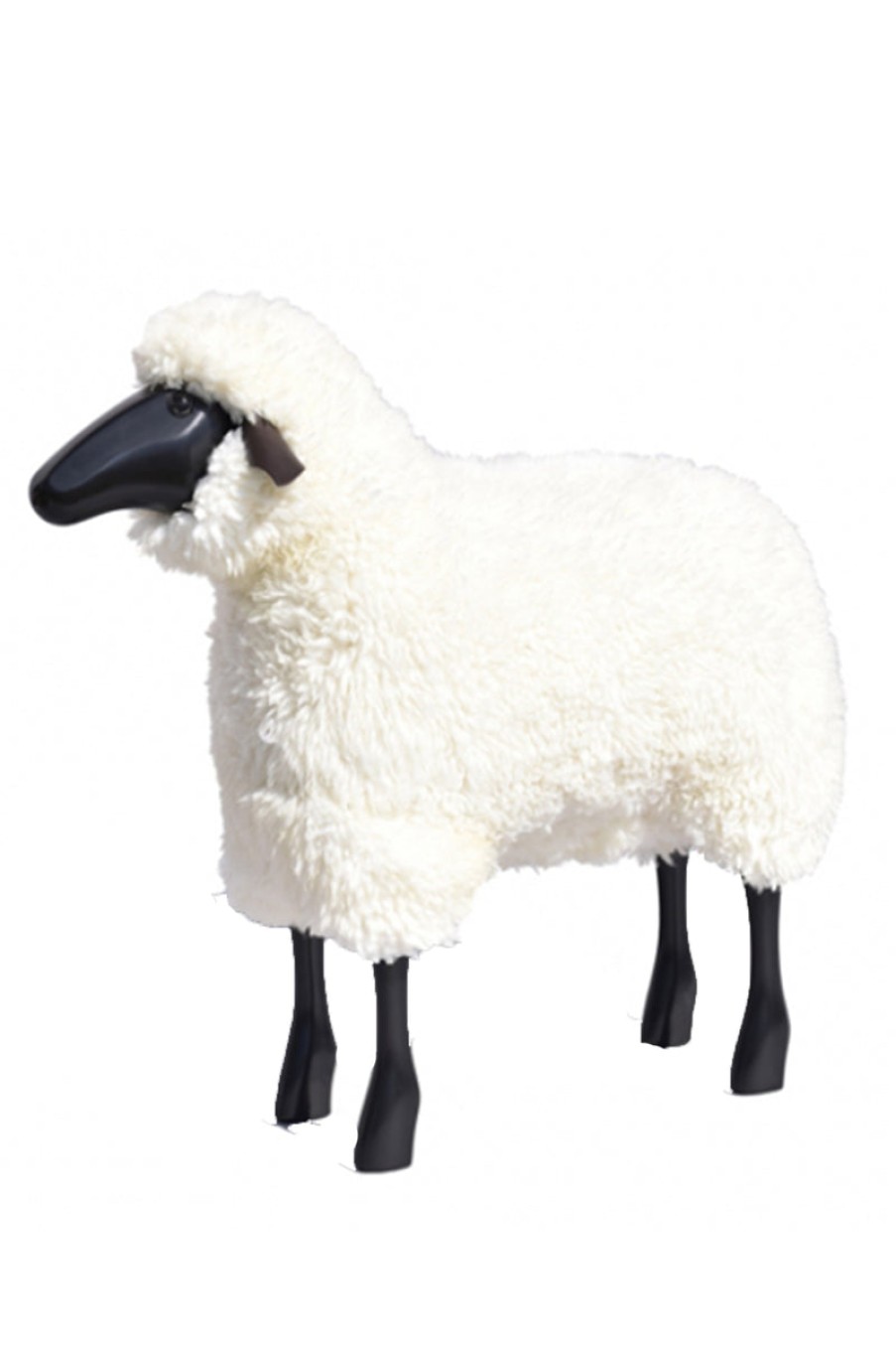 Home Meier | Life Sized Sheep In Fur And Black Wood White