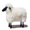 Home Meier | Small Sheep Stool With Fur And Black Wood White