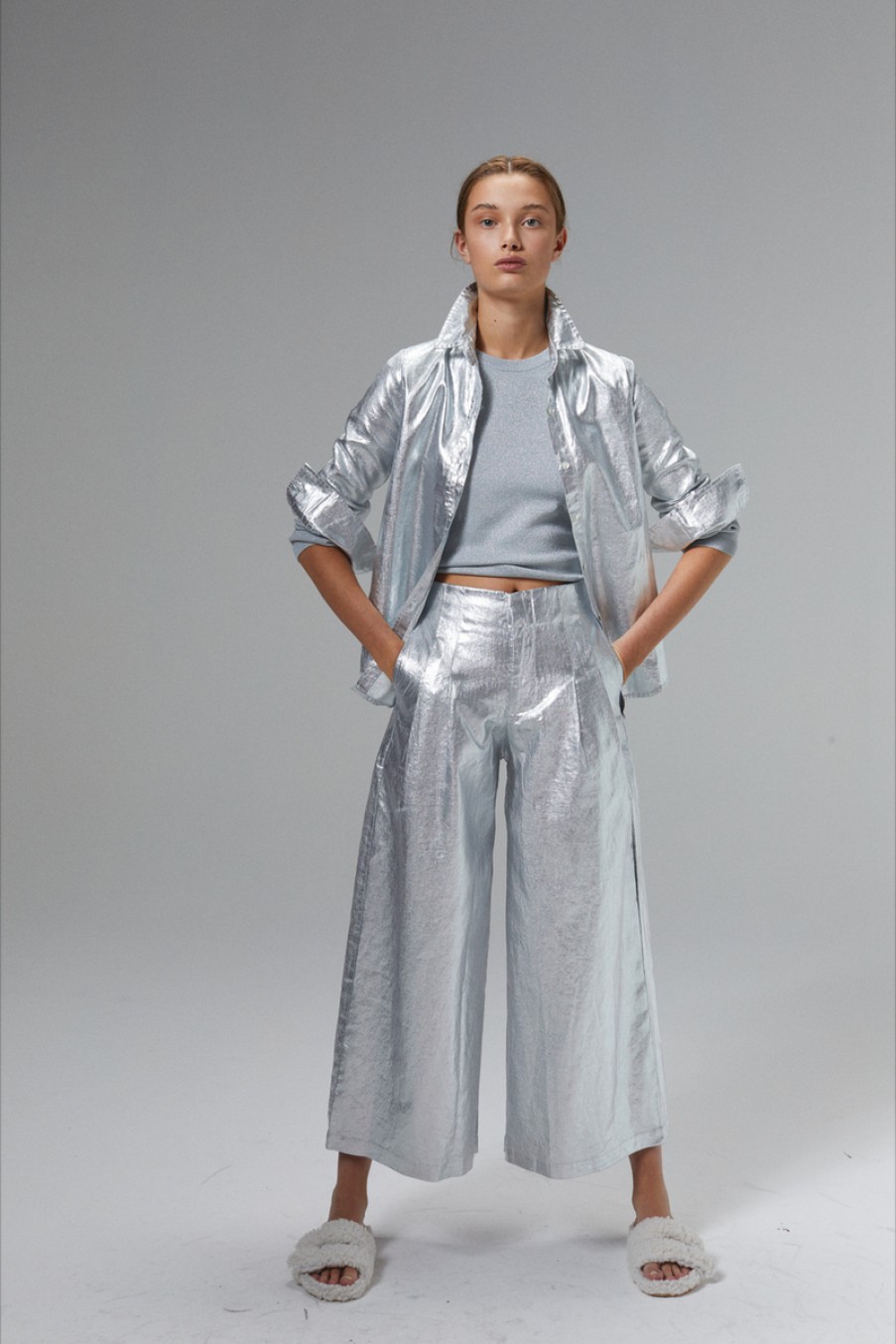 Fashion Lanhtropy Bottoms | Metallic Culotte Pant, From Lanhtropy