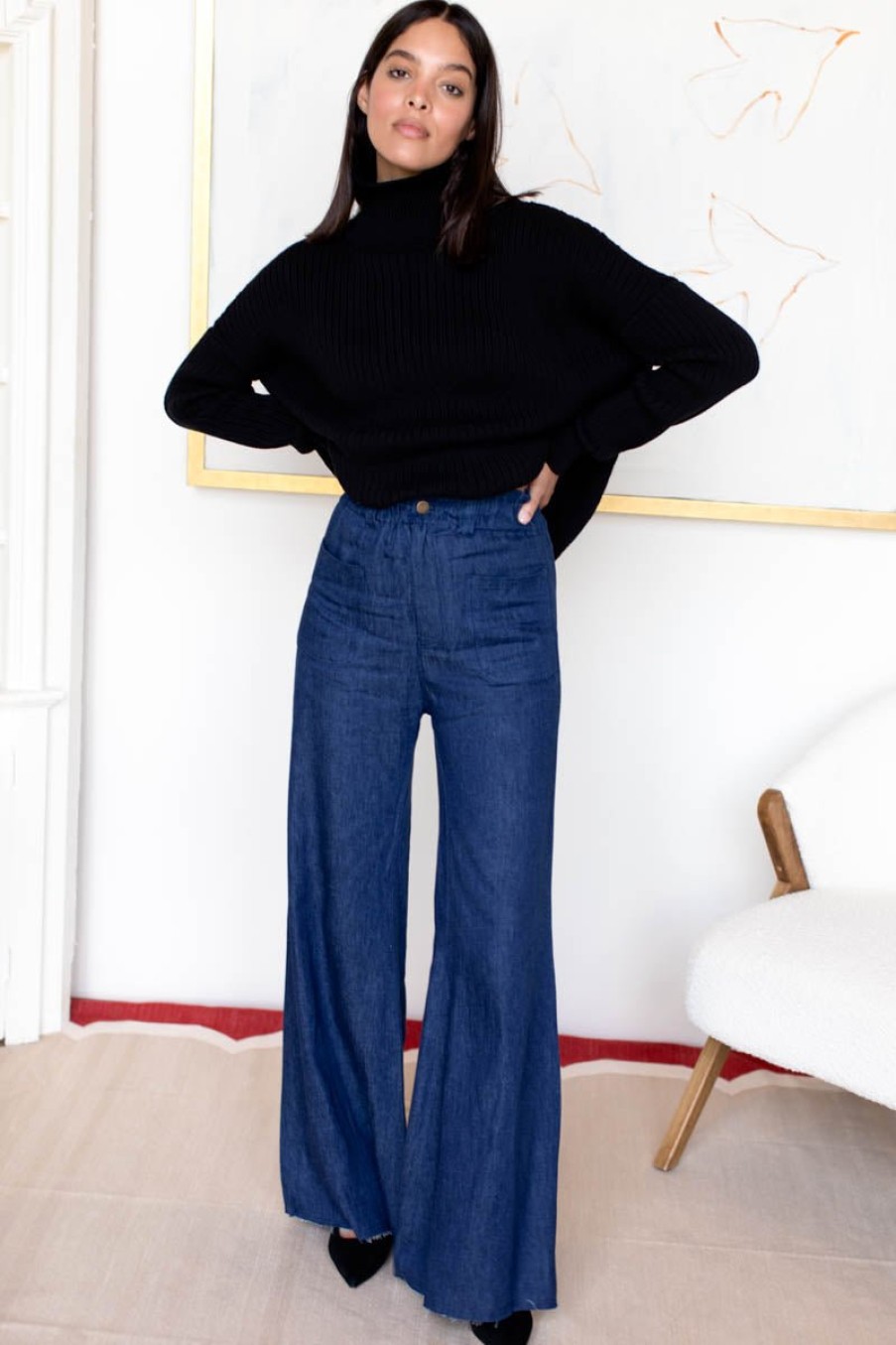 Fashion Emerson Fry Bottoms | Tulip Wide Leg Pant In Organic Hemp, From Emerson Fry Indigo