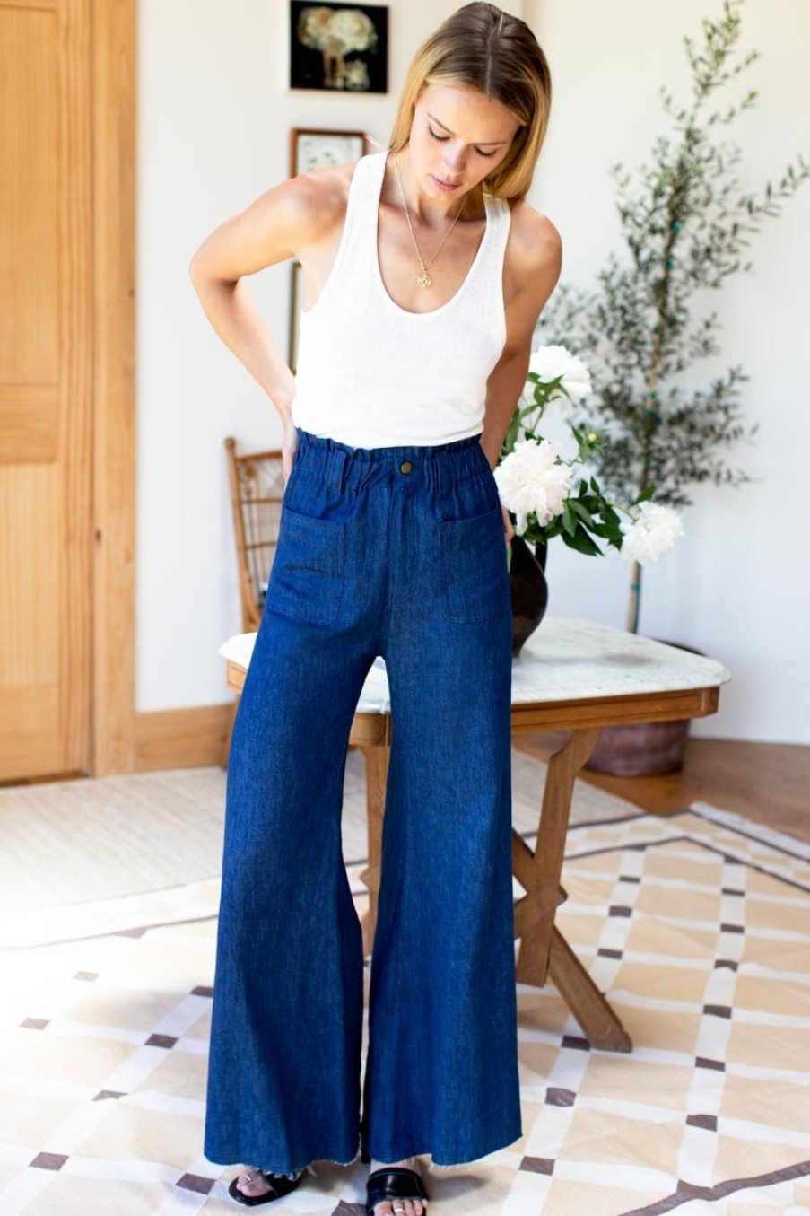 Fashion Emerson Fry Bottoms | Tulip Wide Leg Pant In Organic Hemp, From Emerson Fry Indigo