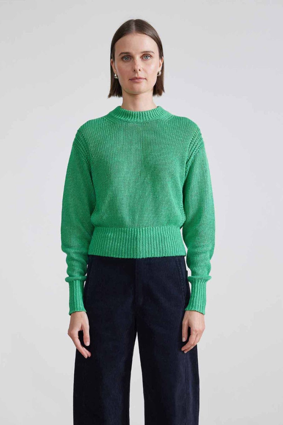 Fashion Apiece Apart Knitwear | Helmi Cropped Crew, From Apiece Apart Grass